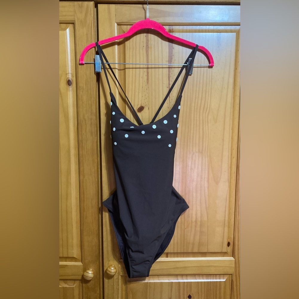 BUTTON-TRIM SCOOPBACK SWIMSUIT